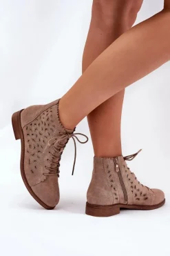 Hot Damskie buty S.Barski Niskie Botki Z Ażurowym Wzorem S.Barski HY51-185 Beżowe Beżowy