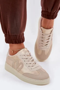 New Niskie Buty Sportowe Damskie Z Eko Skóry Złoto-Beżowe Iladira Damskie Sneakersy Damskie