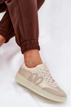 New Niskie Buty Sportowe Damskie Z Eko Skóry Złoto-Beżowe Iladira Damskie Sneakersy Damskie