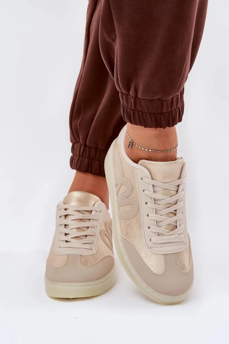 New Niskie Buty Sportowe Damskie Z Eko Skóry Złoto-Beżowe Iladira Damskie Sneakersy Damskie