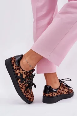 Sale Boto Niskie Buty Sportowe Damskie W Panterkę Brązowe Zelevelis Brązowy