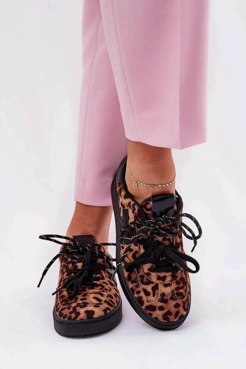 Sale Boto Niskie Buty Sportowe Damskie W Panterkę Brązowe Zelevelis Brązowy