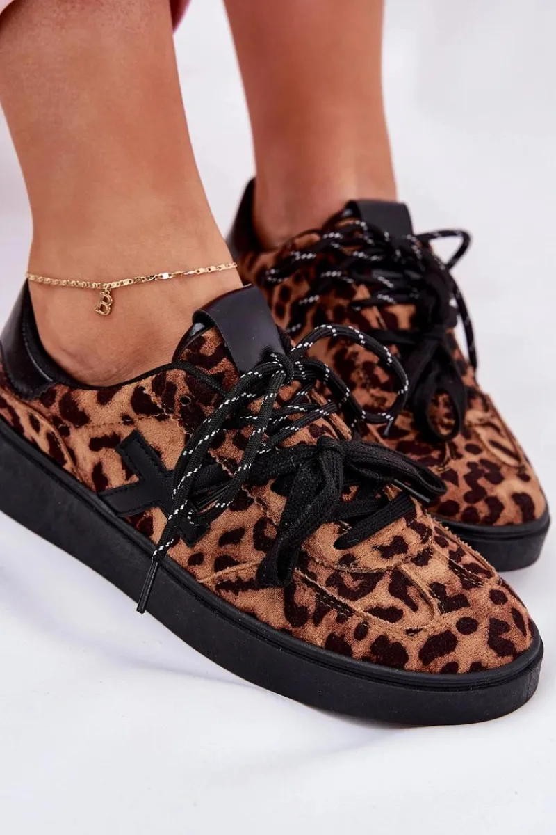 Sale Boto Niskie Buty Sportowe Damskie W Panterkę Brązowe Zelevelis Brązowy