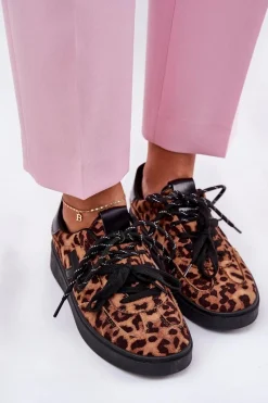 Sale Boto Niskie Buty Sportowe Damskie W Panterkę Brązowe Zelevelis Brązowy