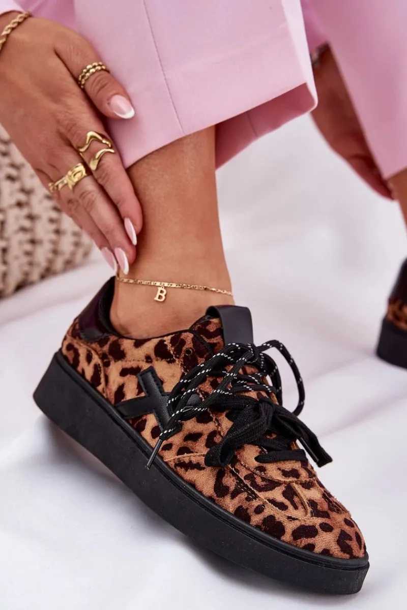 Sale Boto Niskie Buty Sportowe Damskie W Panterkę Brązowe Zelevelis Brązowy