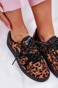 Sale Boto Niskie Buty Sportowe Damskie W Panterkę Brązowe Zelevelis Brązowy