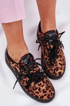 Sale Boto Niskie Buty Sportowe Damskie W Panterkę Brązowe Zelevelis Brązowy