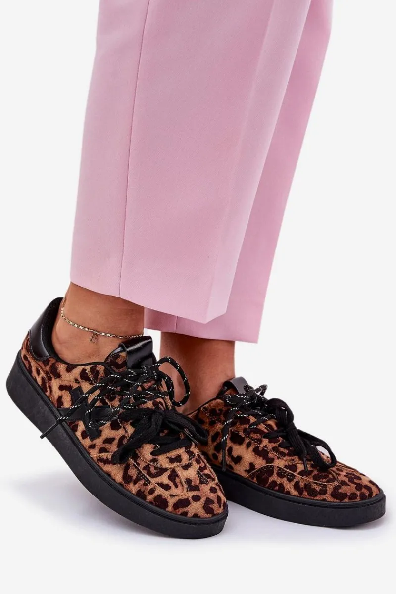 Sale Boto Niskie Buty Sportowe Damskie W Panterkę Brązowe Zelevelis Brązowy