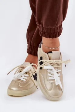Sneakersy Damskie>Boto Niskie Buty Sportowe Damskie Złote Zelevelis Złoty