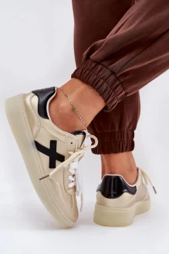Sneakersy Damskie></noscript>Boto Niskie Buty Sportowe Damskie Złote Zelevelis Złoty