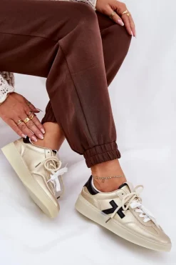 Sneakersy Damskie></noscript>Boto Niskie Buty Sportowe Damskie Złote Zelevelis Złoty