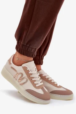 Sneakersy Damskie>Boto Niskie Buty Sportowe Damskie Z Eko Skóry Beżowe Iladira Beżowy