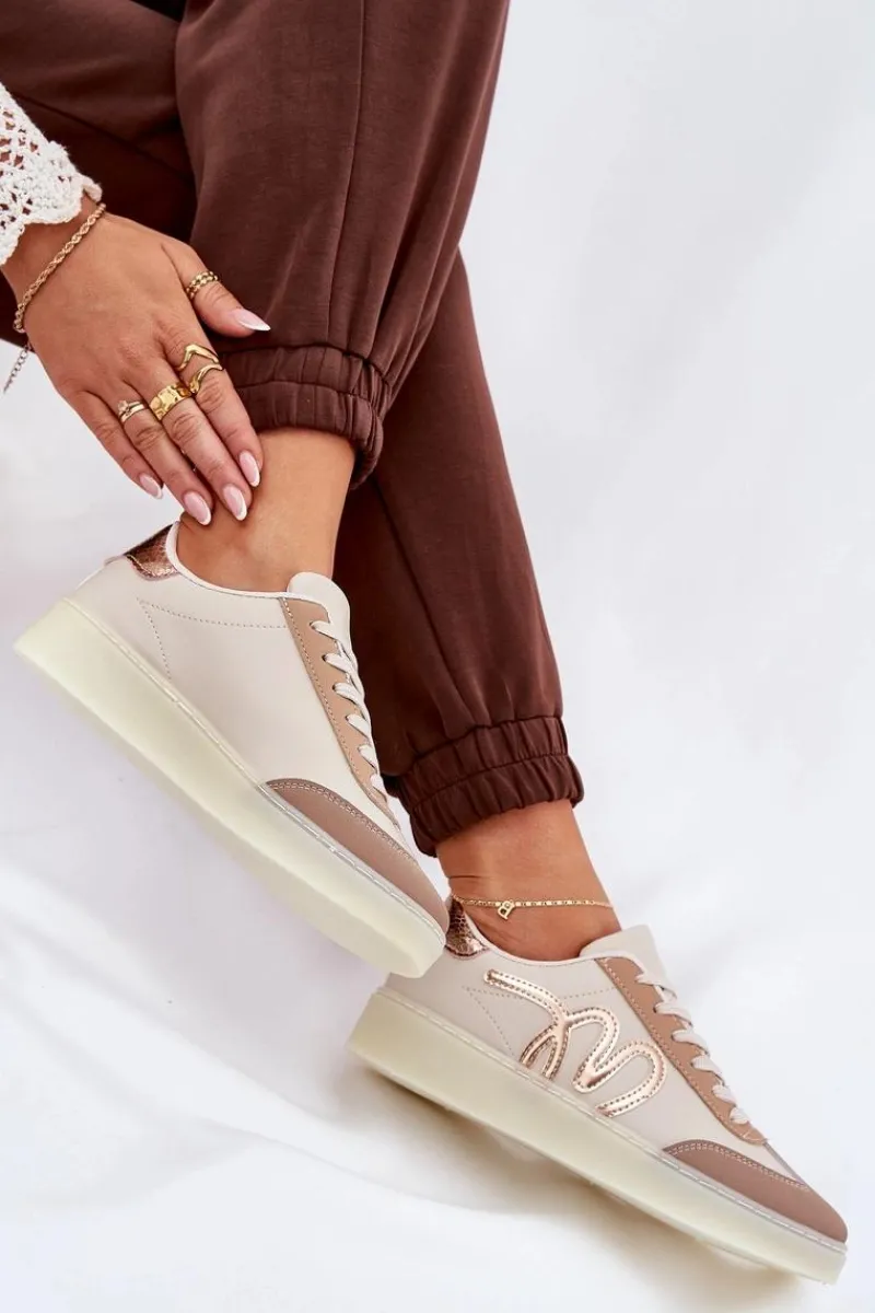 Sneakersy Damskie>Boto Niskie Buty Sportowe Damskie Z Eko Skóry Beżowe Iladira Beżowy