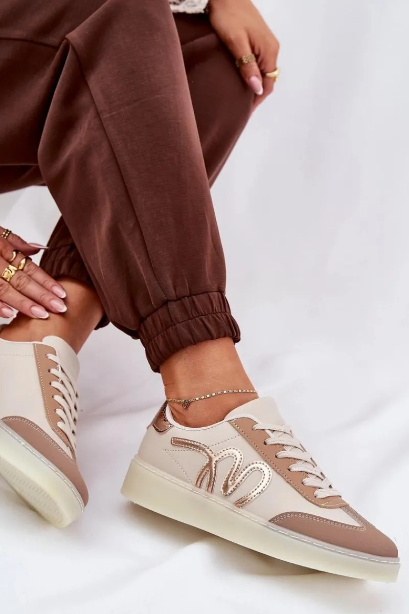 Sneakersy Damskie>Boto Niskie Buty Sportowe Damskie Z Eko Skóry Beżowe Iladira Beżowy