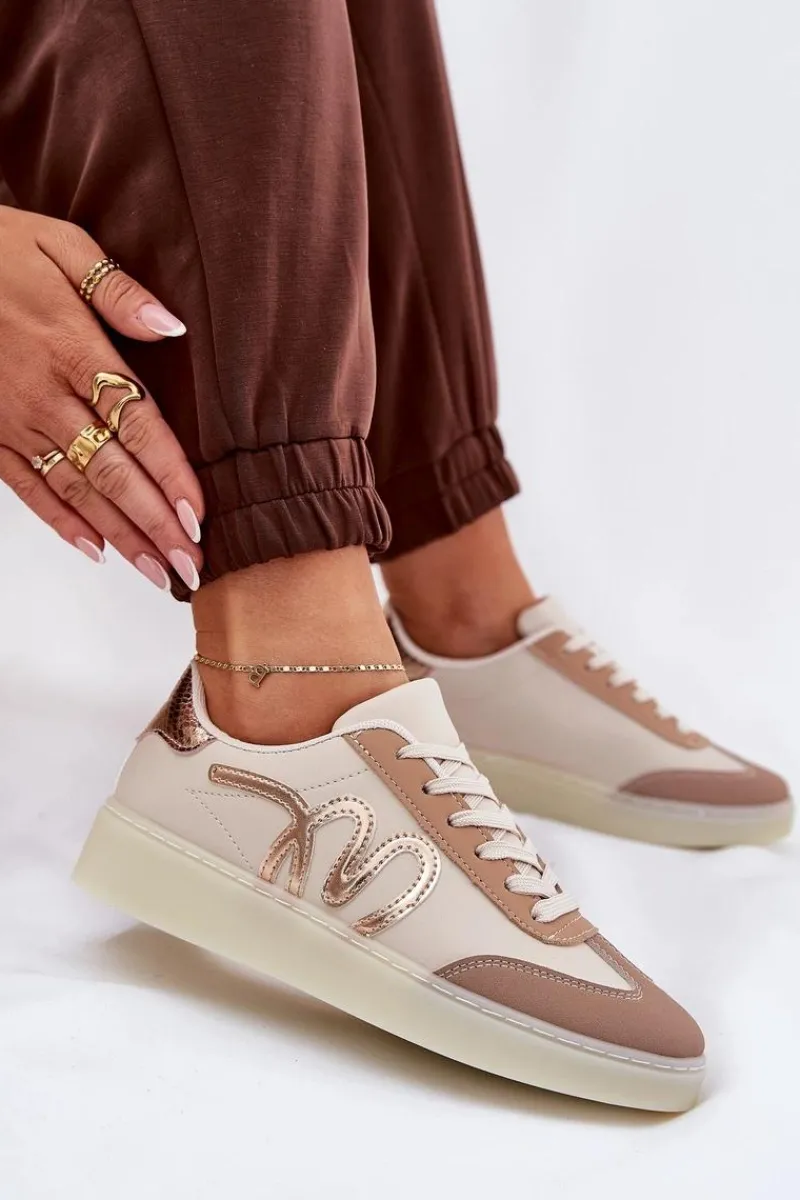 Sneakersy Damskie>Boto Niskie Buty Sportowe Damskie Z Eko Skóry Beżowe Iladira Beżowy