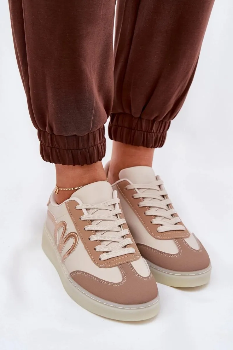 Sneakersy Damskie>Boto Niskie Buty Sportowe Damskie Z Eko Skóry Beżowe Iladira Beżowy