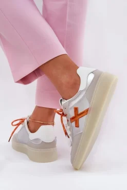 Sneakersy Damskie></noscript>Boto Niskie Buty Sportowe Damskie Srebrne Zelevelis Srebrny