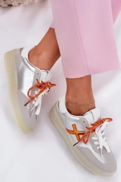 Sneakersy Damskie></noscript>Boto Niskie Buty Sportowe Damskie Srebrne Zelevelis Srebrny