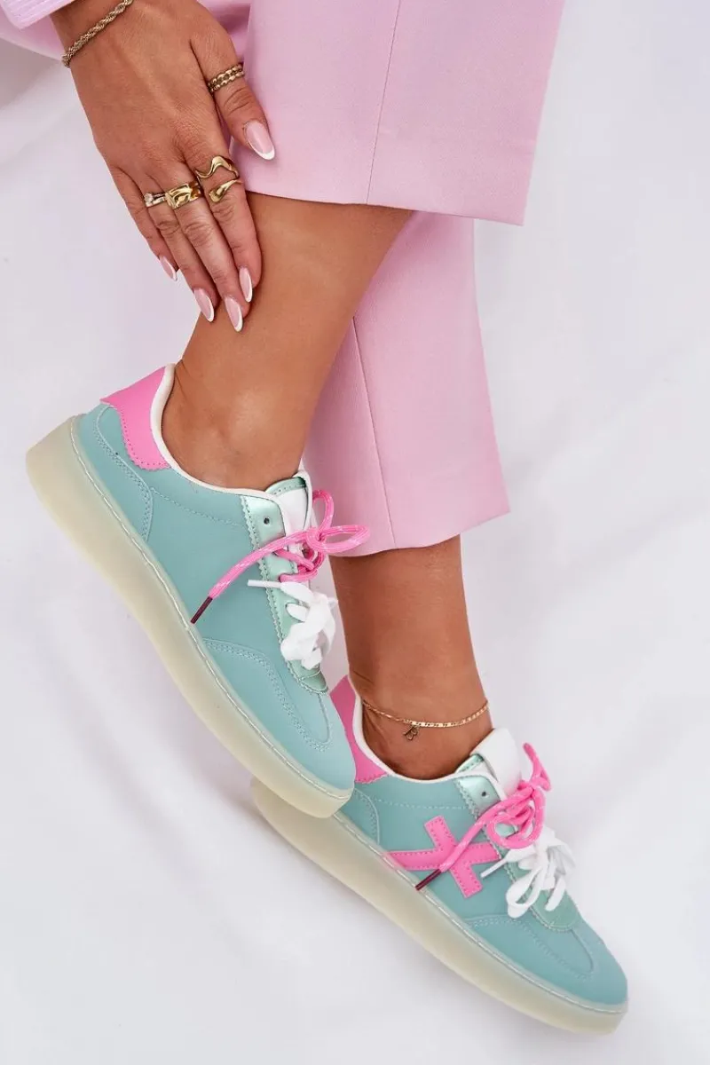 Sneakersy Damskie>Boto Niskie Buty Sportowe Damskie W Panterkę Miętowo-Różowe Zelevelis