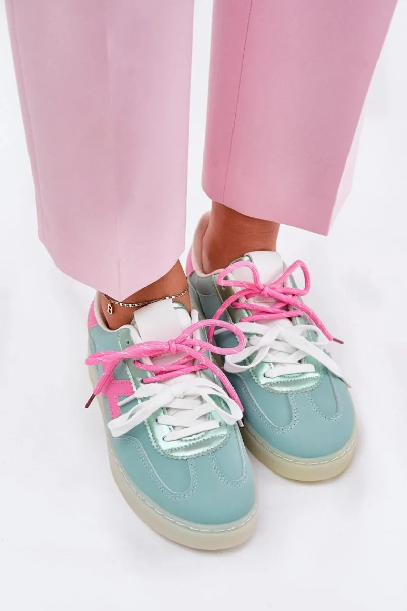 Sneakersy Damskie>Boto Niskie Buty Sportowe Damskie W Panterkę Miętowo-Różowe Zelevelis
