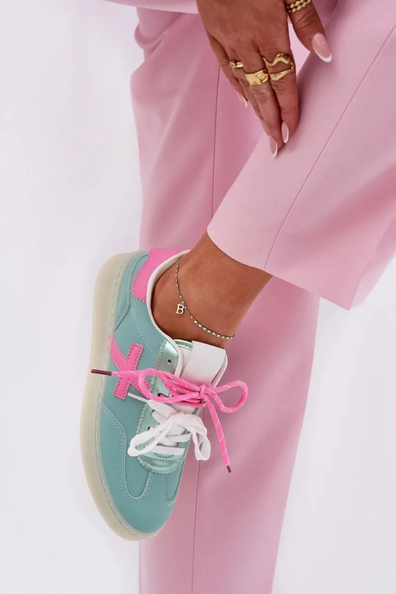 Sneakersy Damskie>Boto Niskie Buty Sportowe Damskie W Panterkę Miętowo-Różowe Zelevelis