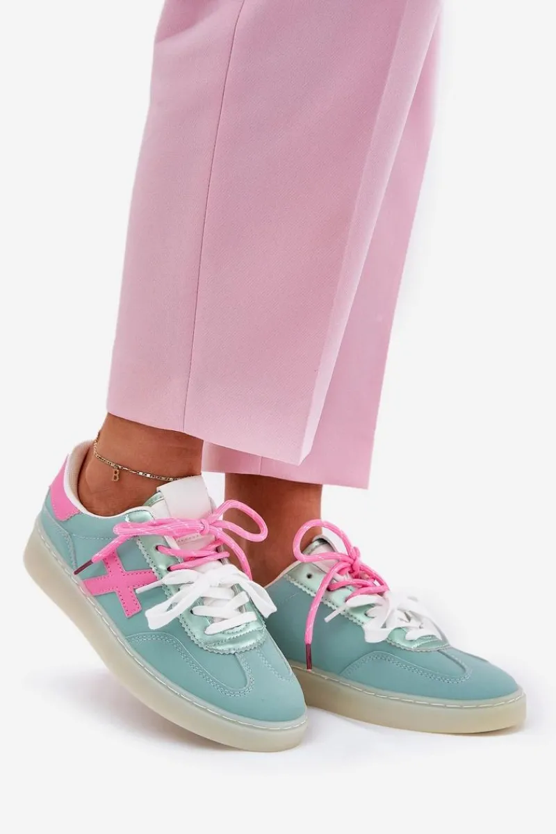 Sneakersy Damskie>Boto Niskie Buty Sportowe Damskie W Panterkę Miętowo-Różowe Zelevelis