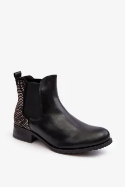 Clearance Niskie Damskie Botki Sztyblety Ze Zdobieniem Czarne Donname Damskie Botki Ocieplane|Czarne Botki