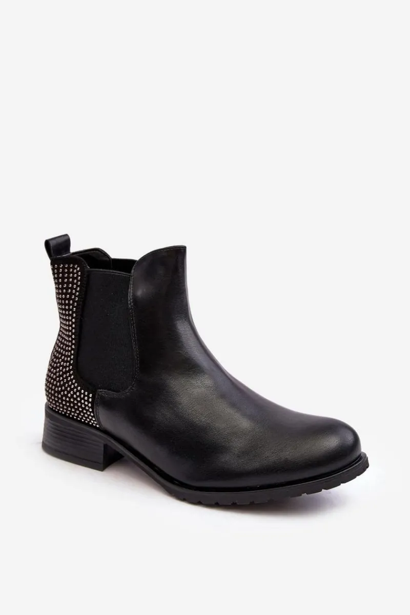 Clearance Niskie Damskie Botki Sztyblety Ze Zdobieniem Czarne Donname Damskie Botki Ocieplane|Czarne Botki