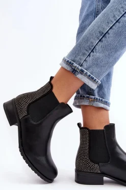 Clearance Niskie Damskie Botki Sztyblety Ze Zdobieniem Czarne Donname Damskie Botki Ocieplane|Czarne Botki
