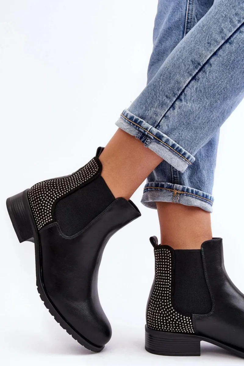 Clearance Niskie Damskie Botki Sztyblety Ze Zdobieniem Czarne Donname Damskie Botki Ocieplane|Czarne Botki