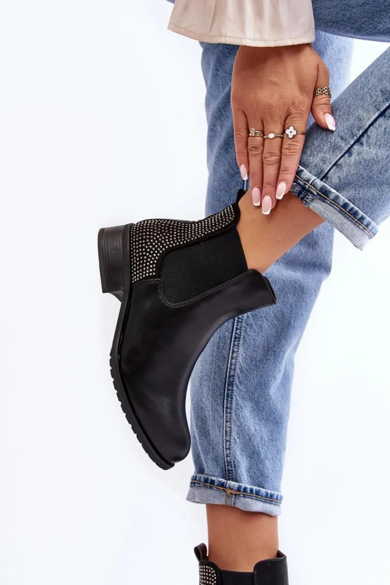 Clearance Niskie Damskie Botki Sztyblety Ze Zdobieniem Czarne Donname Damskie Botki Ocieplane|Czarne Botki