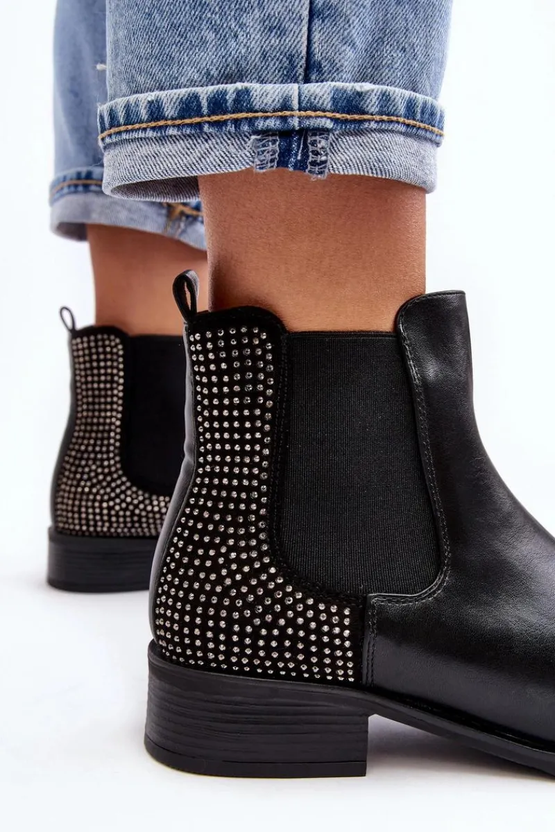 Clearance Niskie Damskie Botki Sztyblety Ze Zdobieniem Czarne Donname Damskie Botki Ocieplane|Czarne Botki