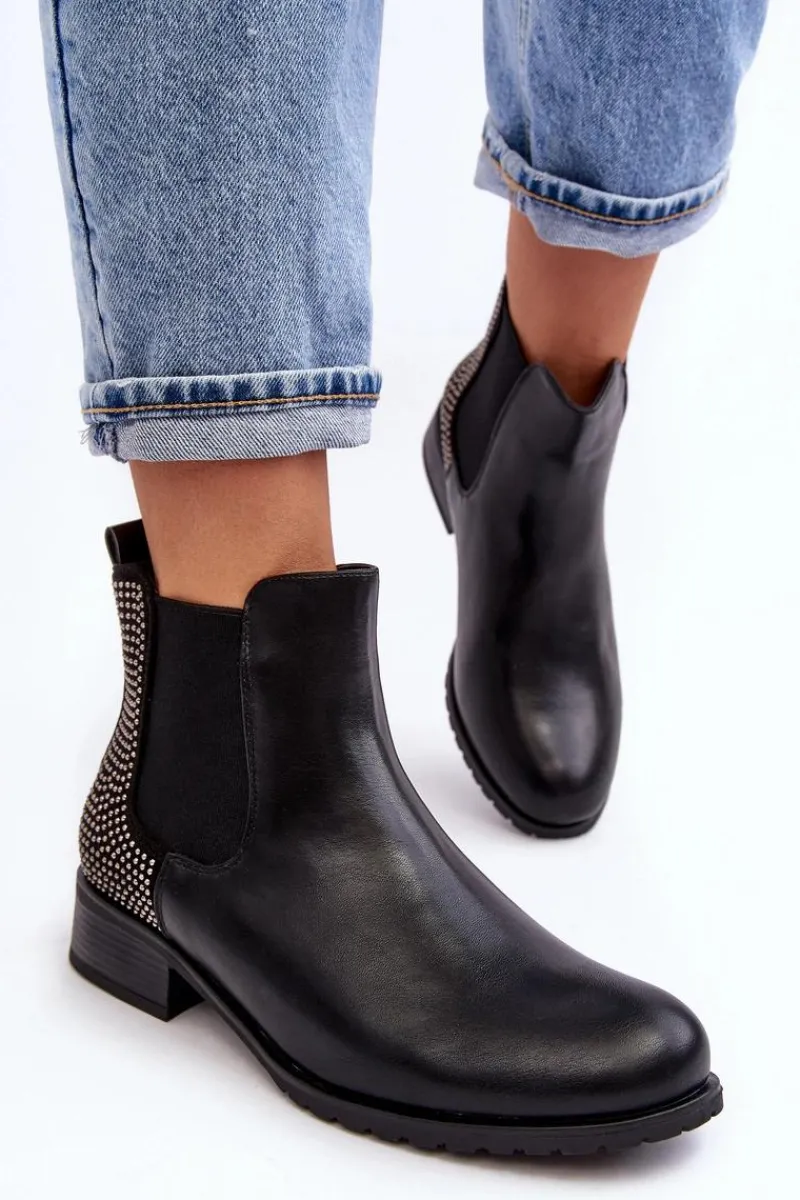 Clearance Niskie Damskie Botki Sztyblety Ze Zdobieniem Czarne Donname Damskie Botki Ocieplane|Czarne Botki