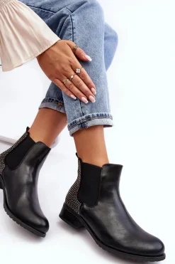 Clearance Niskie Damskie Botki Sztyblety Ze Zdobieniem Czarne Donname Damskie Botki Ocieplane|Czarne Botki