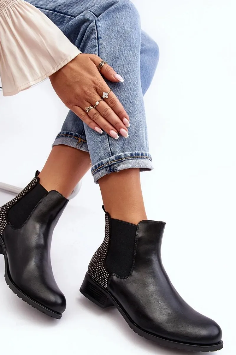 Clearance Niskie Damskie Botki Sztyblety Ze Zdobieniem Czarne Donname Damskie Botki Ocieplane|Czarne Botki