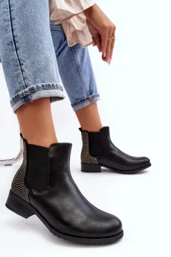 Clearance Niskie Damskie Botki Sztyblety Ze Zdobieniem Czarne Donname Damskie Botki Ocieplane|Czarne Botki