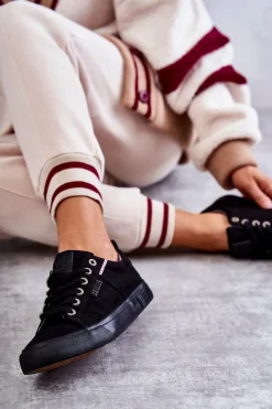 Sale Niskie Damskie Materiałowe Trampki Big Star KK274004 Czarne Damskie Trampki Damskie Big Star|Trampki Damskie Niskie