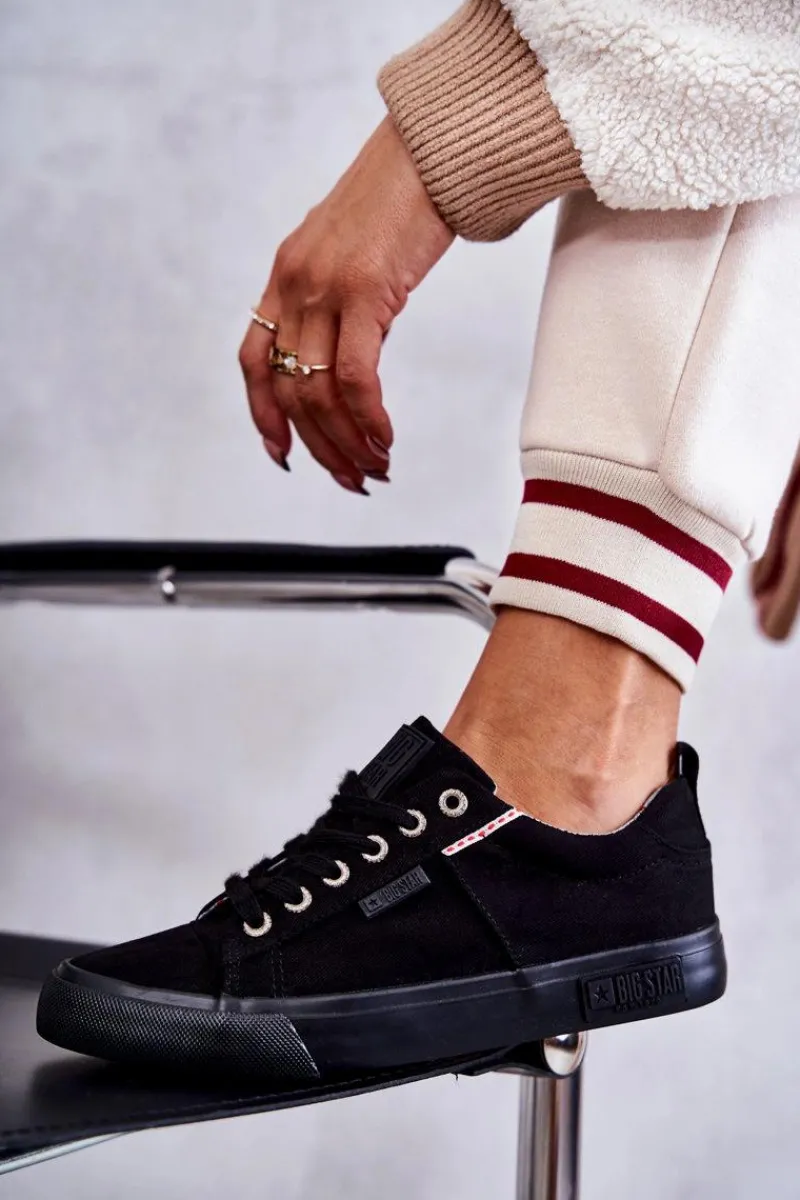 Sale Niskie Damskie Materiałowe Trampki Big Star KK274004 Czarne Damskie Trampki Damskie Big Star|Trampki Damskie Niskie