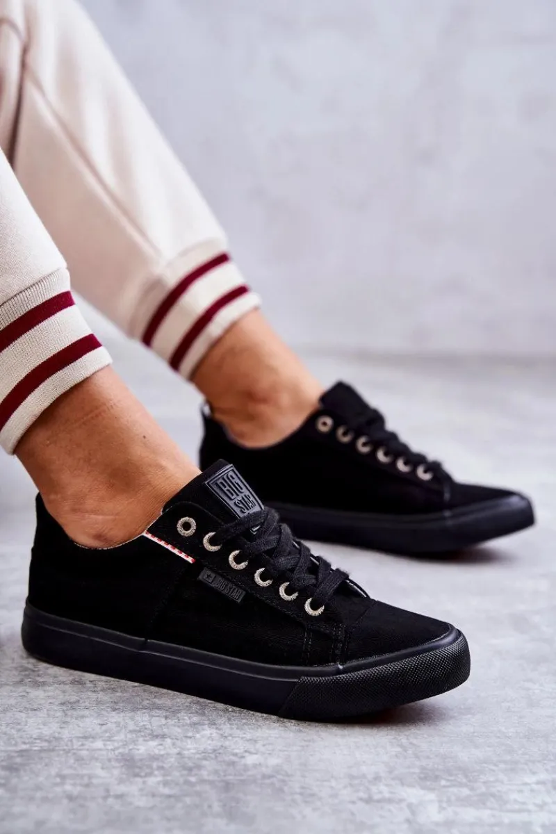 Sale Niskie Damskie Materiałowe Trampki Big Star KK274004 Czarne Damskie Trampki Damskie Big Star|Trampki Damskie Niskie