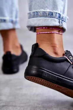 Online Big Star Shoes Niskie Damskie Skórzane Trampki Big Star KK274006 Czarne Czarny