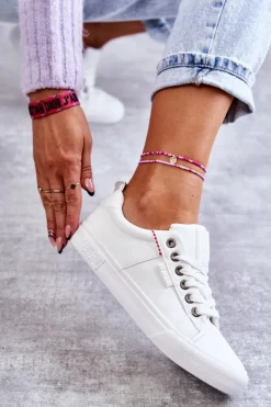 Trampki Damskie Big Star|Trampki Damskie Niskie>Big Star Shoes Niskie Damskie Skórzane Trampki Big Star KK274005 Białe Biały