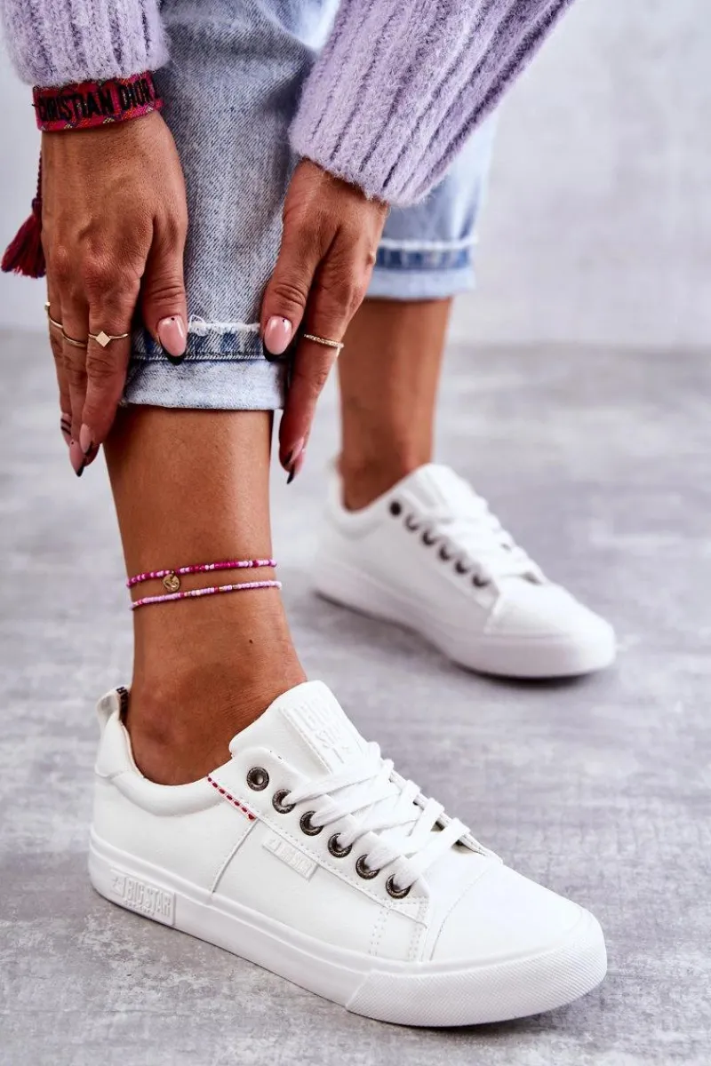 Trampki Damskie Big Star|Trampki Damskie Niskie>Big Star Shoes Niskie Damskie Skórzane Trampki Big Star KK274005 Białe Biały