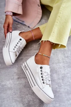 Discount Niskie Damskie Trampki Big Star KK274014 Białe Damskie Trampki Damskie Big Star|Trampki Damskie Niskie