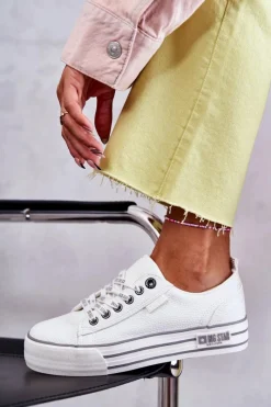 Discount Niskie Damskie Trampki Big Star KK274014 Białe Damskie Trampki Damskie Big Star|Trampki Damskie Niskie