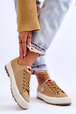 Hot Niskie Damskie Trampki Na Platformie LCW-23-44-1655L Beżowe Damskie Trampki Damskie Niskie