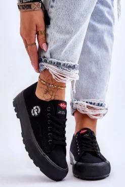 Outlet Lee Cooper Niskie Damskie Trampki Na Platformie LCW-23-44-1652L Czarne