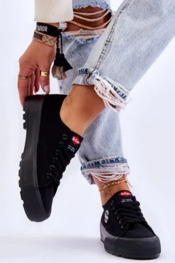 Outlet Lee Cooper Niskie Damskie Trampki Na Platformie LCW-23-44-1652L Czarne