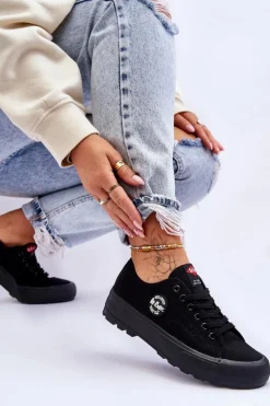 Outlet Lee Cooper Niskie Damskie Trampki Na Platformie LCW-23-44-1652L Czarne