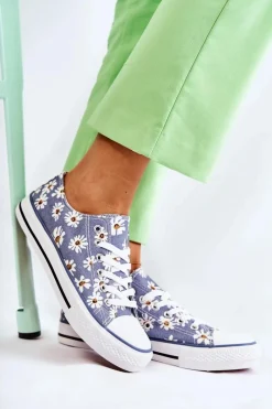 Trampki Damskie Niskie>Boto Niskie Damskie Trampki W Kwiaty Niebieskie Janey