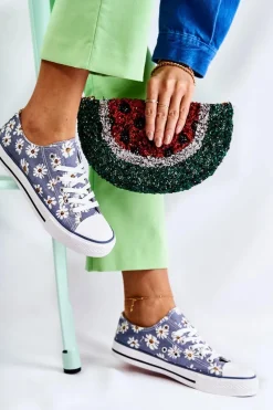 Trampki Damskie Niskie></noscript>Boto Niskie Damskie Trampki W Kwiaty Niebieskie Janey